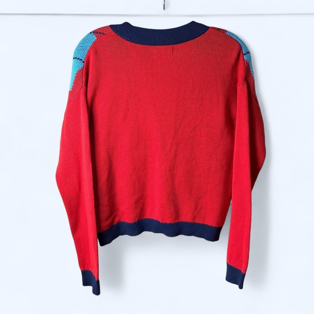 Arizona Red Argyle Cropped V-Neck Cardigan Sweater Size S Preppy Academic - Picture 6 of 8
